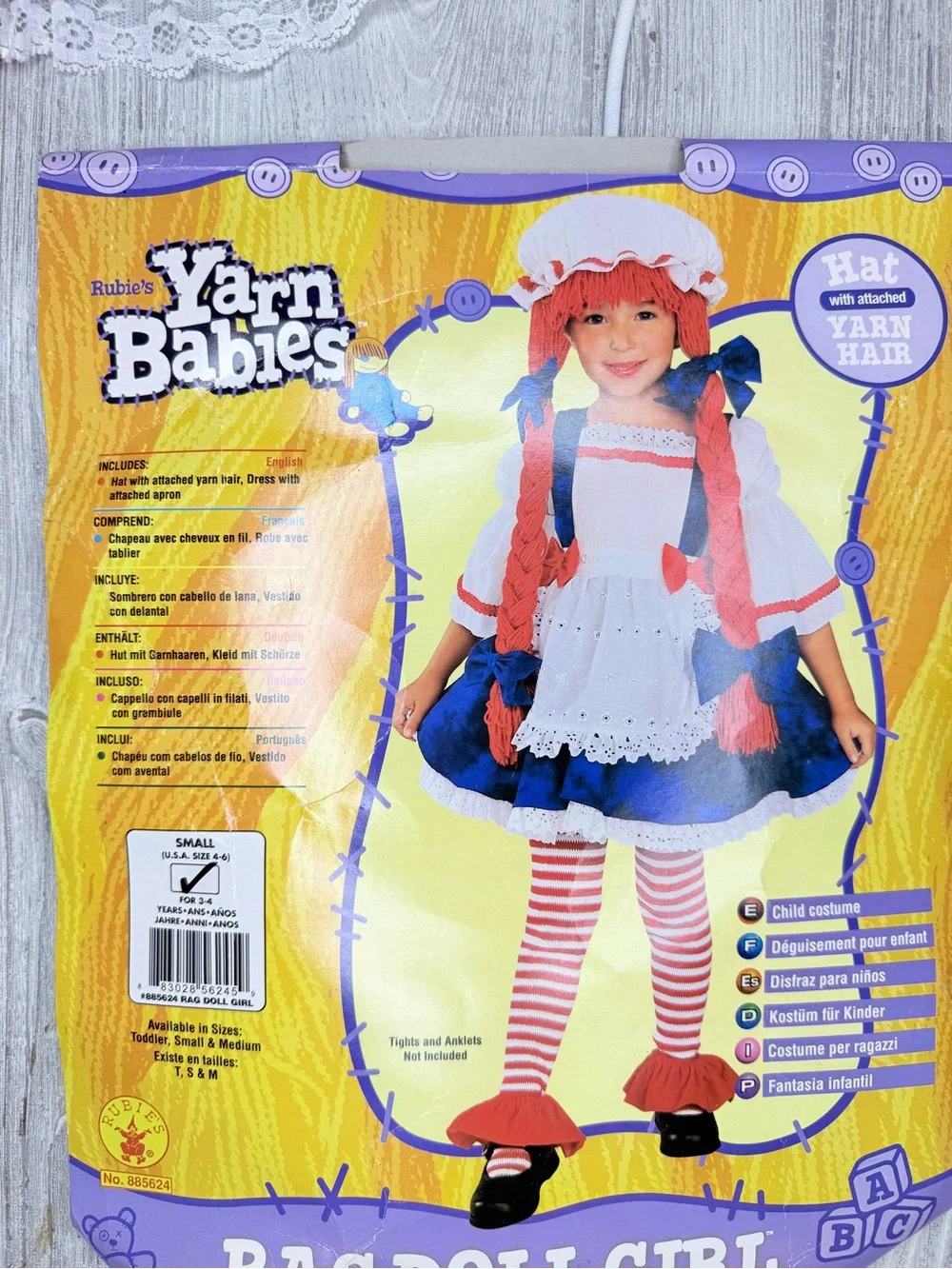 Rubies Rag Doll Girl Halloween Costume for Kids legging , dress and yarn wig sm